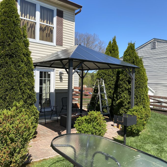 【Gazebo】【BS】10x10 ft Hardtop Gazebo, Outdoor Canopy Gazebo with Netting & Shaded Curtains for Patio