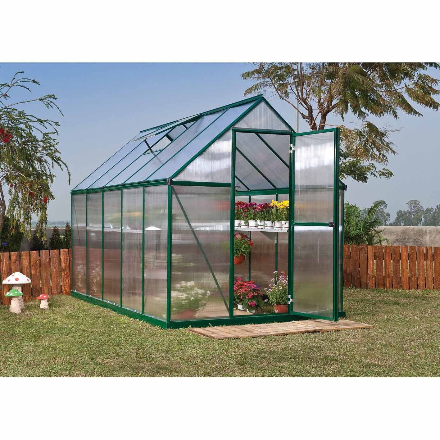 Palram Canopia Mythos 6x10 Silver Greenhouse -TwinWall Polycarbonate, Aluminum Frame, Base Included