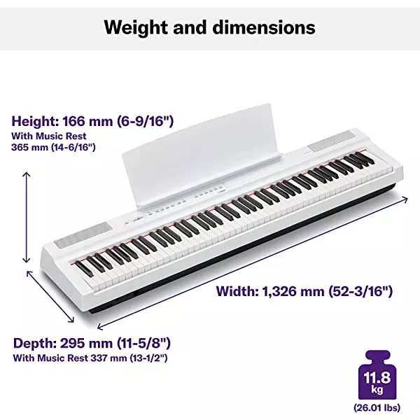 Yamaha P125 88-Key Weighted Action Digital Piano with Power Supply and Sustain Pedal, White