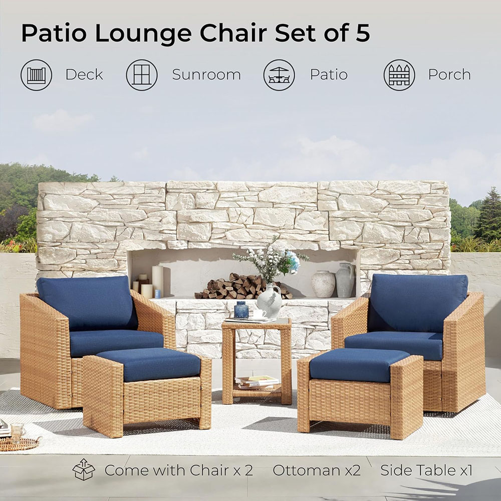 CHITA 5 Pieces Wicker Patio Furniture Set, Outdoor Conversation Set
