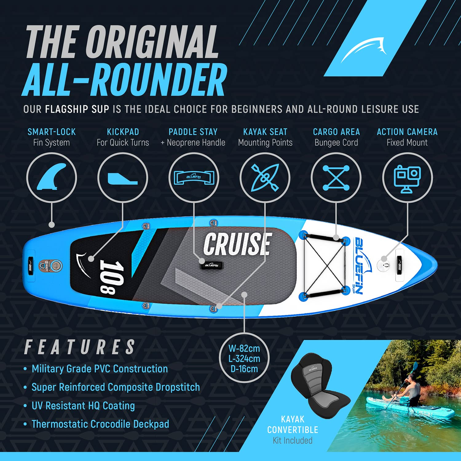 【Sports&Outdoors】【BS】Inflatable Stand Up Paddle Board  Kayak Conversion Kit  10'8, 12', 15'