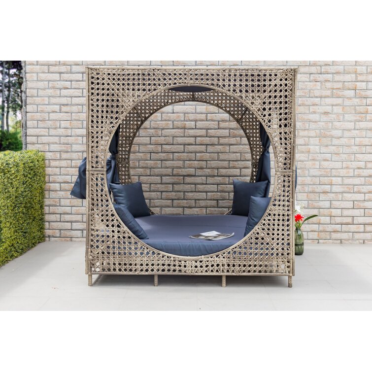 Bousquet 72'' Wide Outdoor Wicker Patio Daybed with Cushions