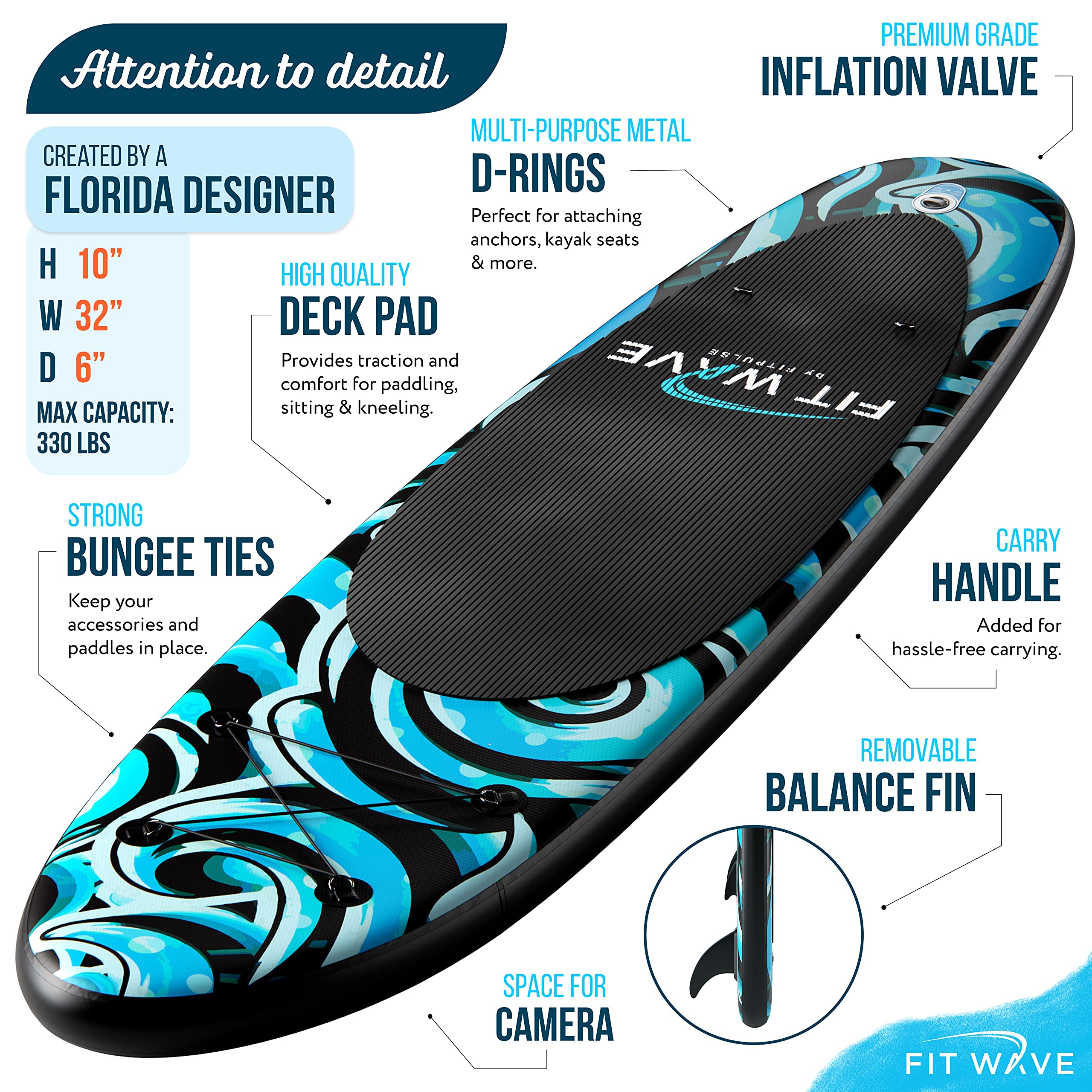 SUP Inflatable Paddle Board for Adults 305x81x15cm Complete Kit for Stand Up Paddleboarding - Anti-slip Deck Inflatable Stand Up Paddleboards Paddle Board Accessories Backpack Pump Adjustable Paddle