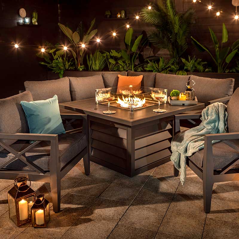 Hartman Sorrento Corner Lounge Set with Square Fire Pit Table
