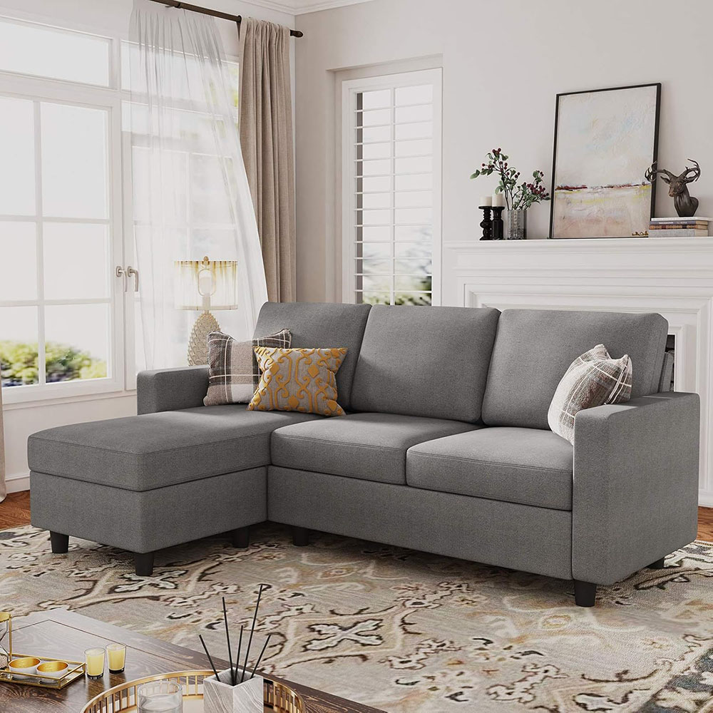 HONBAY L Shaped Couch with Linen Fabric,Convertible, Reversible Sectional Sofa