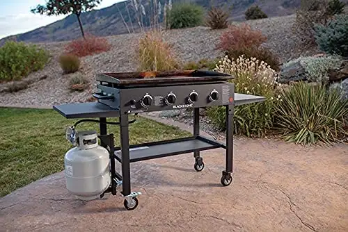 Blackstone 36 inch Outdoor Flat Top Gas Grill Griddle Station - 4-Burner - Propane Fueled - Restaurant Grade - Professional Quality - with New Accessory Side Shelf and Rear Grease Management System