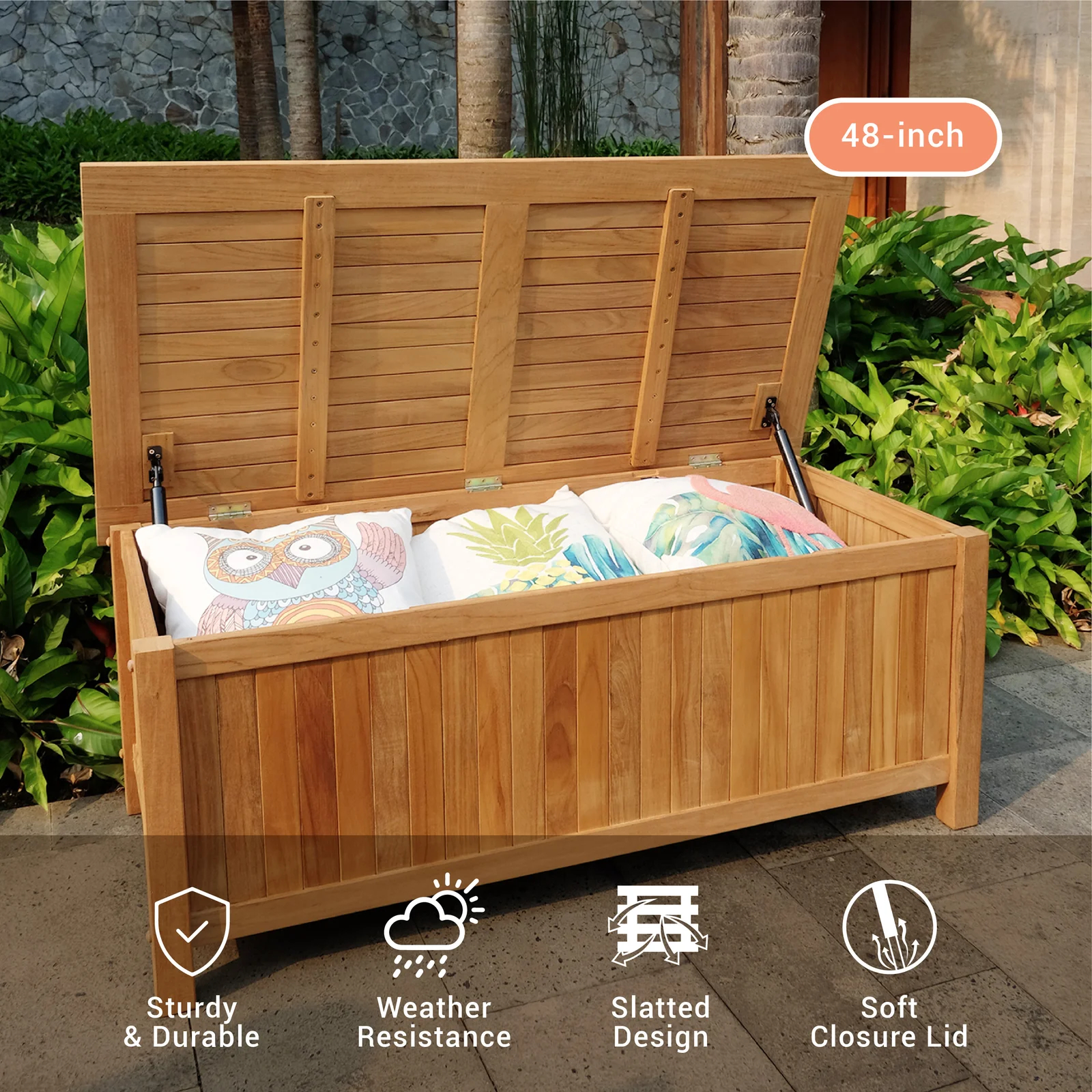 【Storage Shed】Birch Lane Summerton Teak Solid Wood Deck Box in Natural Teak