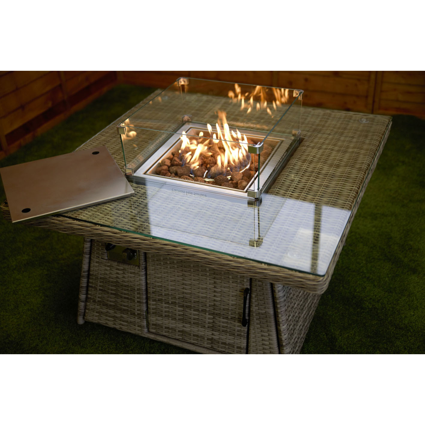 VENUS CORNER SOFA SET WITH STORAGE AND FIRE PIT COFFEE TABLE