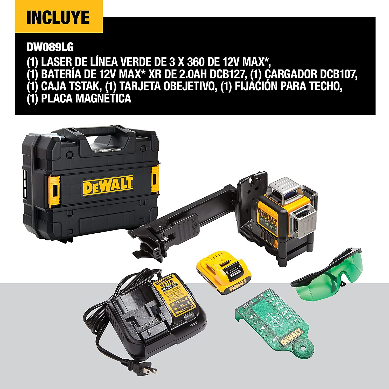 DEWALT DW089LG 12V 3 x 360 Green Beam Battery with DW0881T Laser Tripod