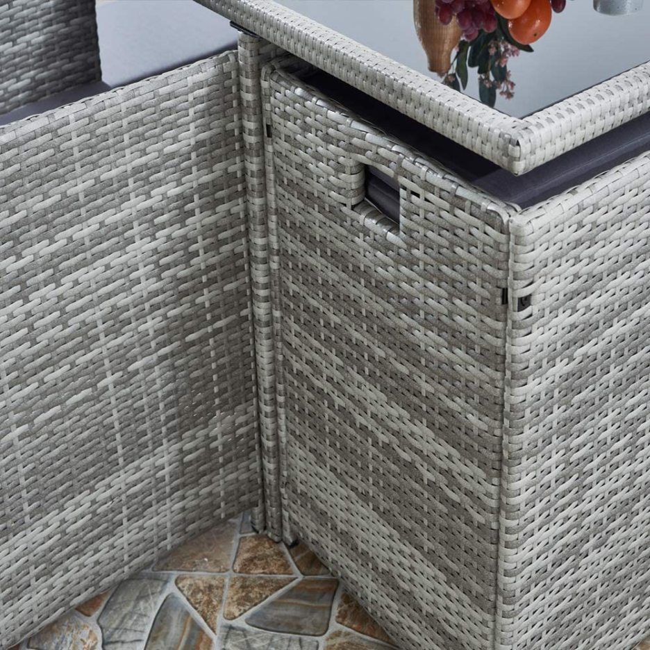 RayGar Deluxe 9 Piece 8 Seater Rattan Cube Dining Table Garden Furniture Patio Set (Grey/Black)